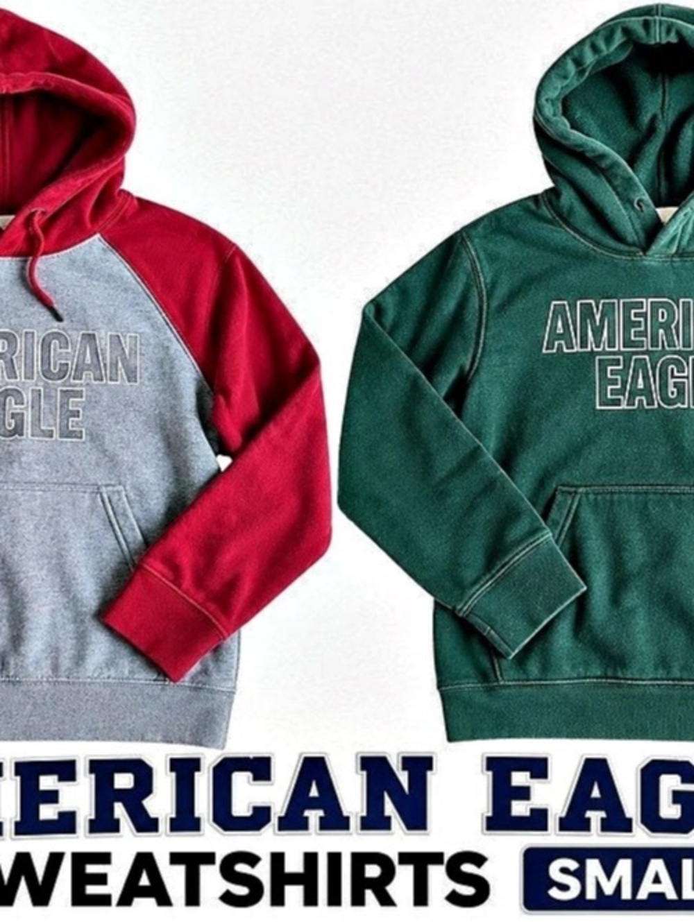 American Eagle Graphic Logo Fleece Pullover Hoodie Red & Green Small